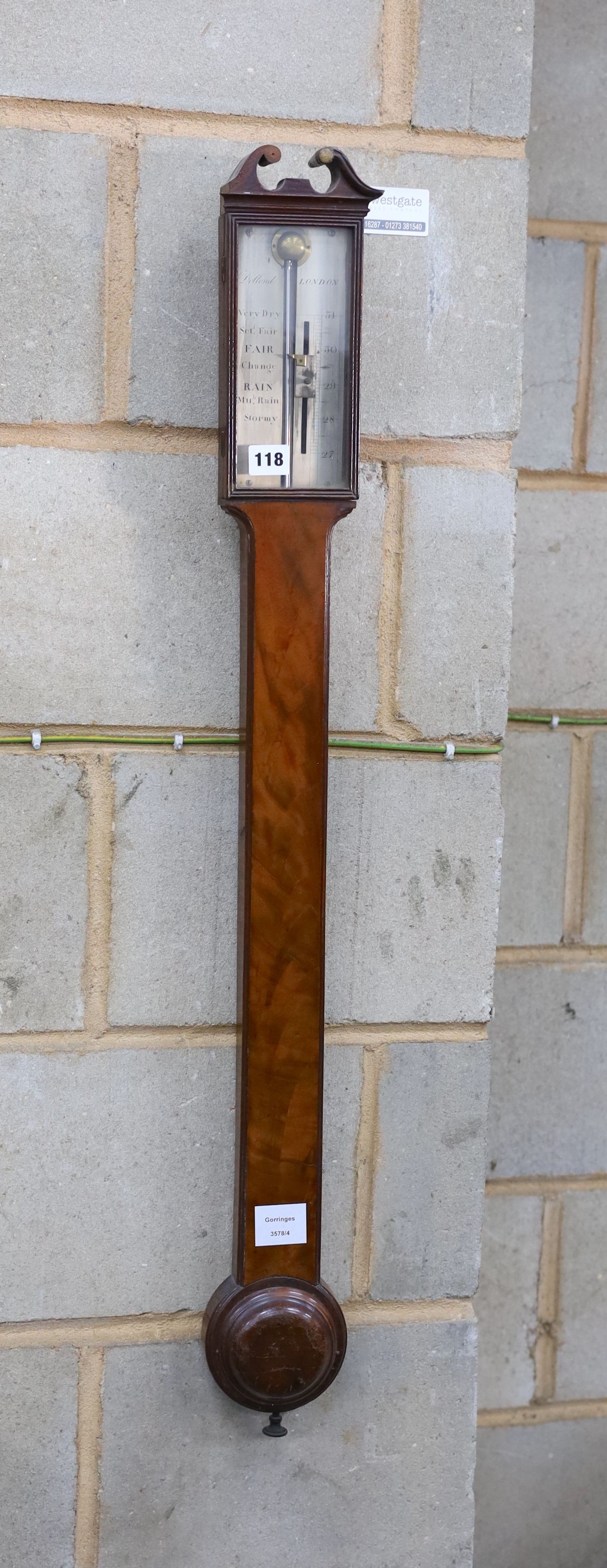 A Victorian mahogany stick barometer by Dolland, London, height 100cm